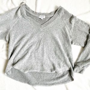 Light gray wide v neck cropped sweater